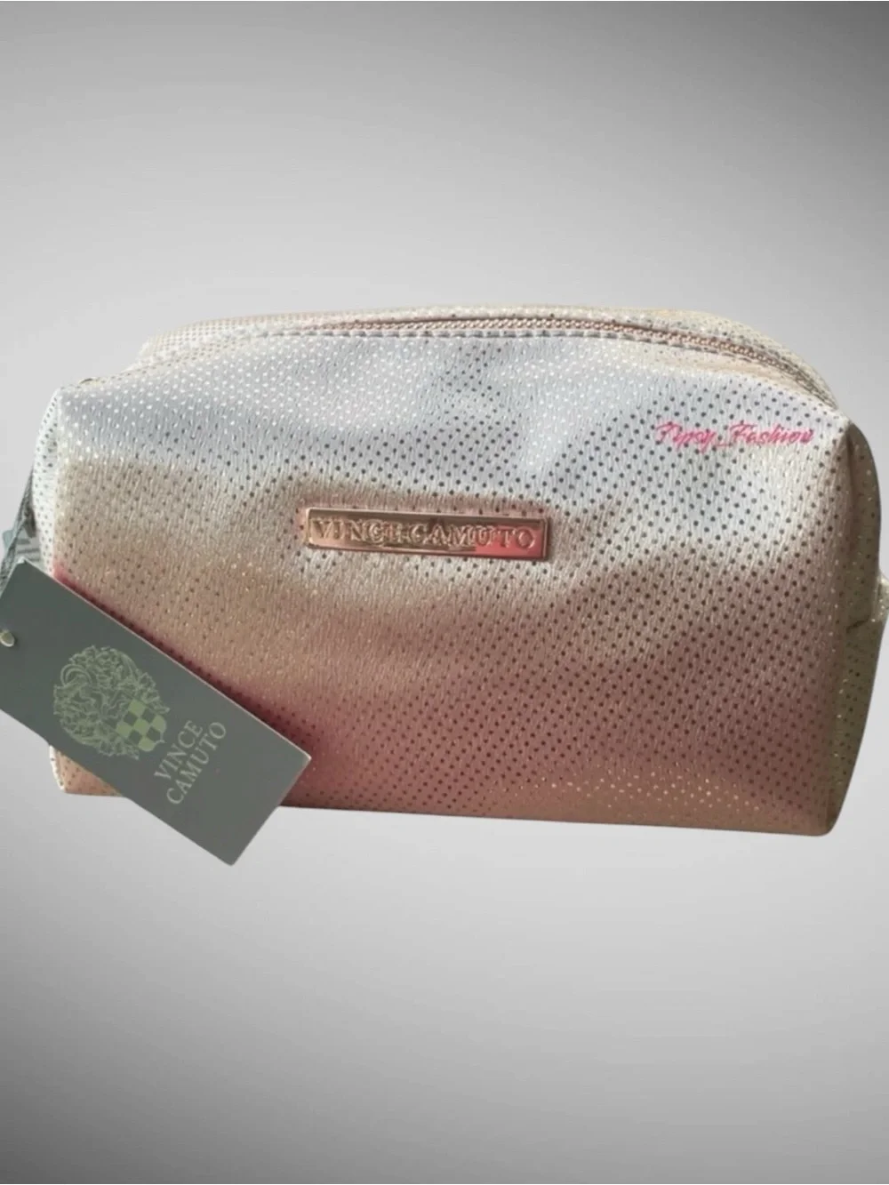 NWT Vince Camuto Rose Gold Metallic Cosmetic Makeup Travel Toiletry Bag